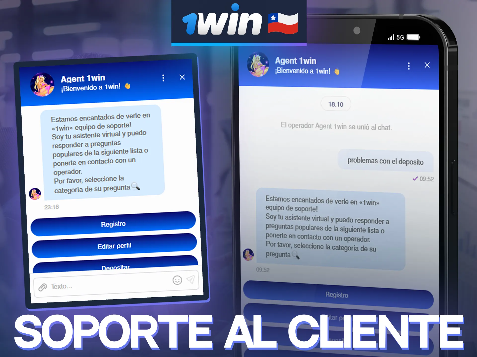 Contacte con el soporte de 1win directamente desde la aplicación.